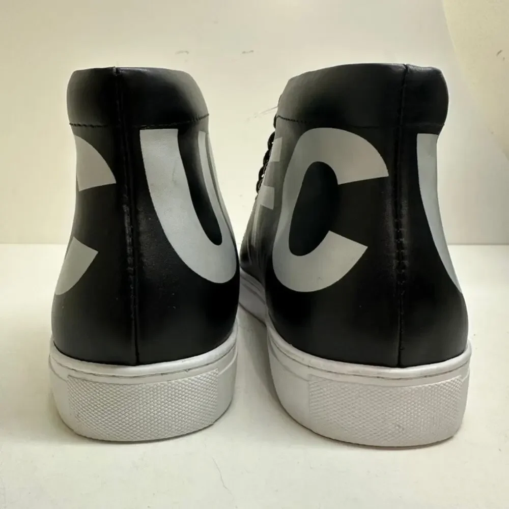 NWOT FCUK French Connection Triomphe Sneakers Black White Logo Leather High 10.5